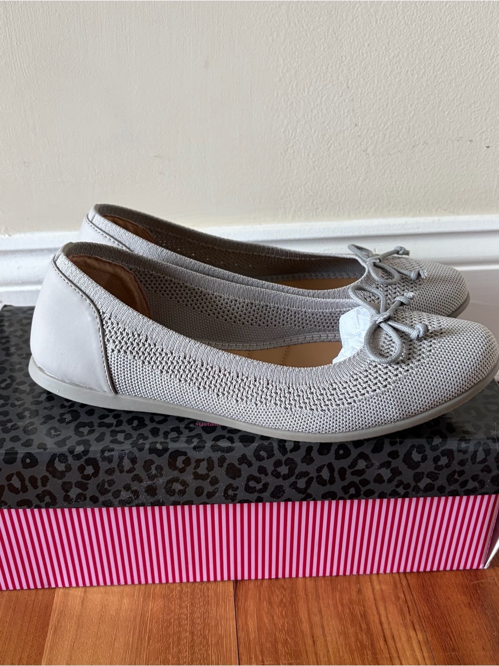 Me Too Mesh Light Gray Knit Ballet Flats